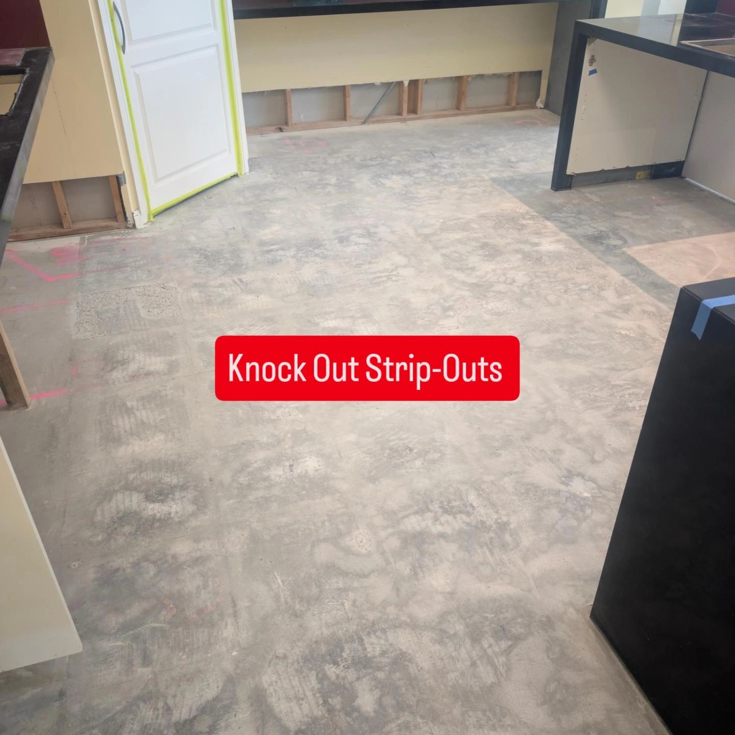 Concrete floor with framing and doorways
