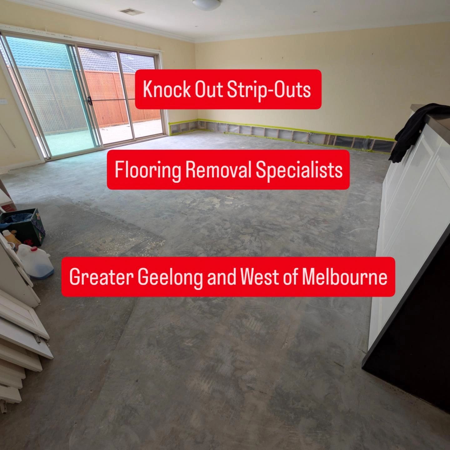 Commercial space strip-out with bare concrete floor